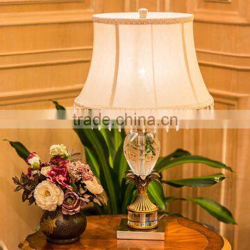 European style crystal lampbody metal leaf decorative table lamp with fabric lampshade