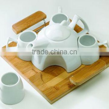 porcelain teapot with cup,teapot set with bamboo tray