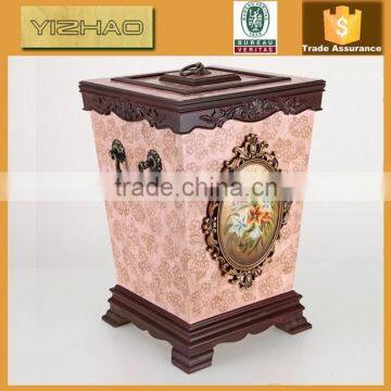 Painting Indoor Decorative Wooden Trash Can,Wooden Garbage Can