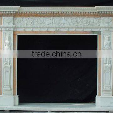 Carved Statues Type White Marble Fireplace