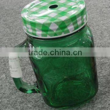 China manufacturer green glass mason mug with handle