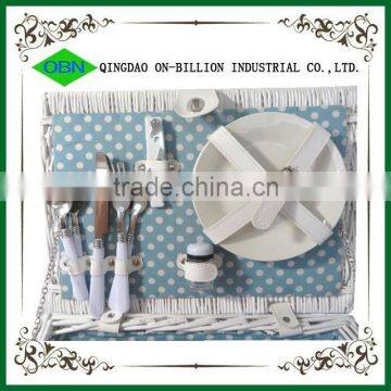 Mini White Wicker 100% Hand Woven Willow Picnic Basket for 2 Person photo-3