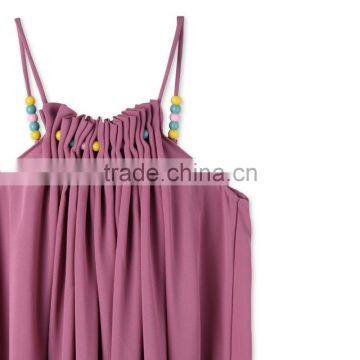 Latest Childern Lilac Gathered Neckline Colorful Beads Kids Beautiful Model Frock Neck Design Dresses HSd5107 photo-5