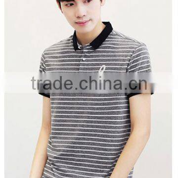 SZXX New Custom Slim Fit Grey Cotton Men Stripe Polo Shirt photo-2