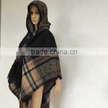 Acrylic Plaid Shawl Scarf Black and White photo-5