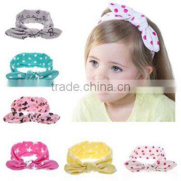 Newest Bunny Ear Girl Headwear Bow Elastic Knot Headbands hair bows baby girl headbands