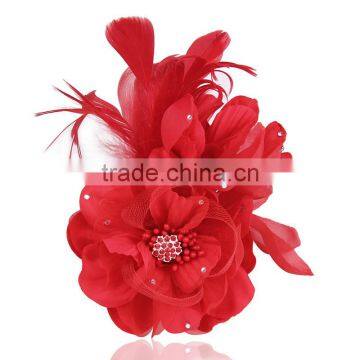 Married Big Flower Pin Corsage Fabric Rose Silk Yarn Feather Brooch Girls Flower Headgear photo-5