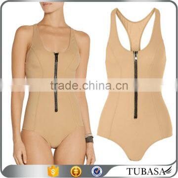 Classic Athletic Design Wear Women One Piece Zip Front Bodysuit