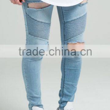 Hot Fashion High Quality Designer Heavy Scratch Raw Denim Mens Skinny Denim Biker Jeans photo-2