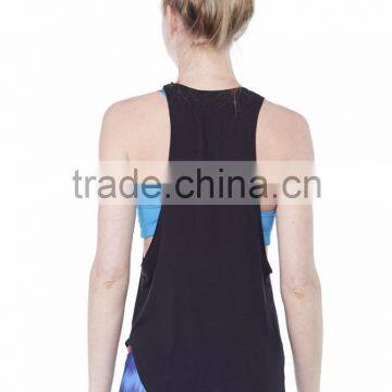 Women Black Plain Racer Back Gym Tank Top Loose Fitting photo-2