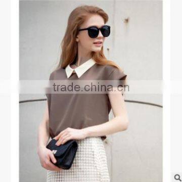 F20039B Short Sleeve Chiffon Shirt Lapel Design Women t Shirt photo-2