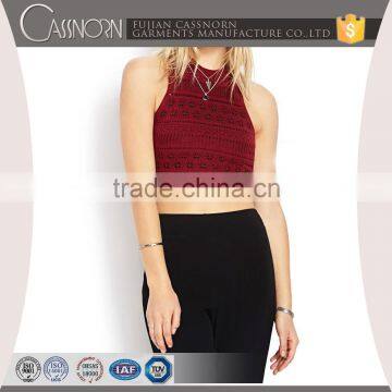 purplish red lady Pierced sleeveless tank top for summer