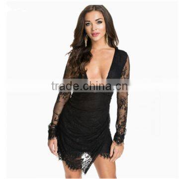 Women club dress ruffles hot sexy deep V dress sexy lady night club dress wholesale