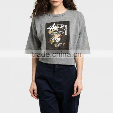 china alibaba fashion design hoddies half sleeve crew neck grey color women's hoddies