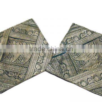 Green Vintage Zari Cushion Covers India Inspired Couch Sofa Accent 2 Pillows photo-3