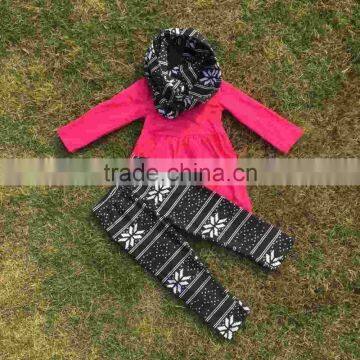 3 Pieces Scarf Hot Pink Top Kids OUTFITSblack Black Tribal Aztec Pant New Design Hot Sell Boutique Clothes Kids Sets photo-2