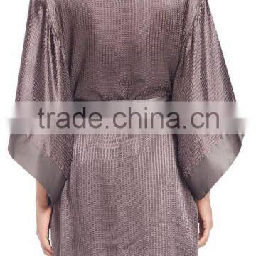 Cheap Satin Robes Wrap for Women With Kimono Sleeves and Drop Shoulders in Textural Silk Blend photo-3