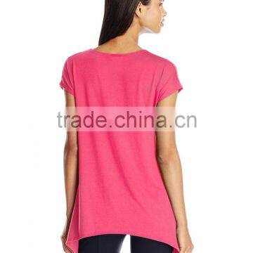 Women's Scoop Neck Short Sleeve Sharkbite Hem Comfy Knit 100% Cotton Tunic Top photo-4