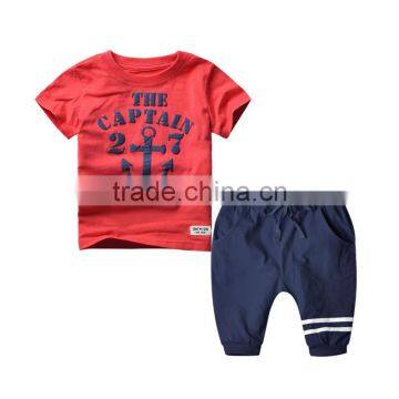 Wholesale summer cotton printing boys kids clothes clothing set