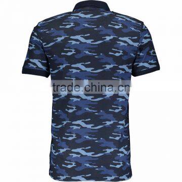 Fashion Tops Wear Men Regular Fit Blue Camouflage Polo Shirt With Button photo-2