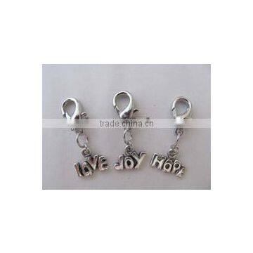 wholesale alloy imitation rhodium plated Joy, Hope, Love charming words keychain with smaller clasp