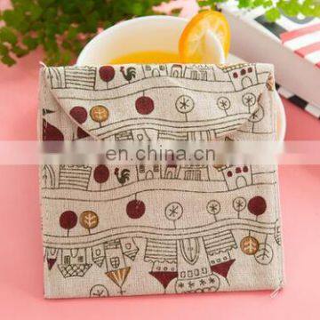 Kawaii Cotton Fabrics Lady Women's Coin Purse PAD Case Pocket Coin Bag Sanitary Napkin Bag