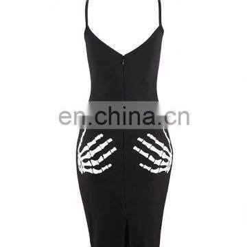 Dropshipping Clothing Sexy Black Strap Skeleton Print Bodycon Bandage Dress Women Dresses photo-5