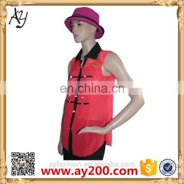 Chiffon Collar Sleeveless Shirt/women High Quality Shirts photo-2