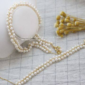 Wholesale Handmade Pearl Necklace 14K Gold 3-4mm Natural Freshwater Pearl Necklace Bracelet Jewelry Sets