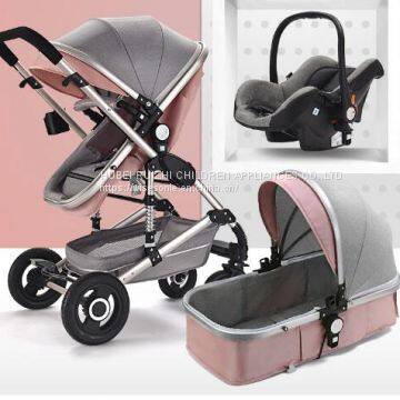 Luxury High Landscape Safe Baby Stroller 3 in 1 Aluminum Alloy Frame Cotton Canopy Stroller Baby Pram