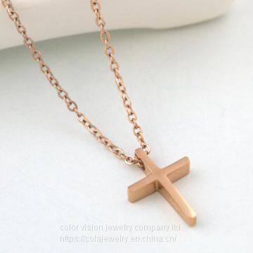 Stainless Steel Cross Pendant Religious Jewelry Necklace Pendant Rose Gold Necklace photo-2
