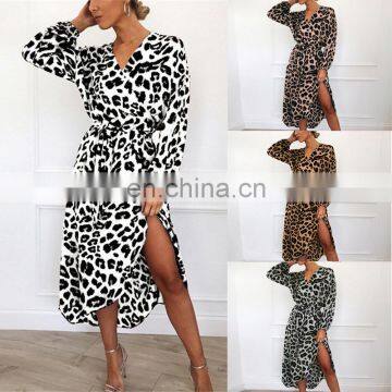LAITE D2125 Women Autumn Casual Dresses Ladies Leopard Printed Dresses With Belt Women Plus Size Dresses photo-2