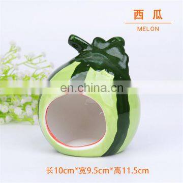 Cute Cartoon Fruit Small Animals House Cave Ceramic Pet Nest For Hamster photo-4