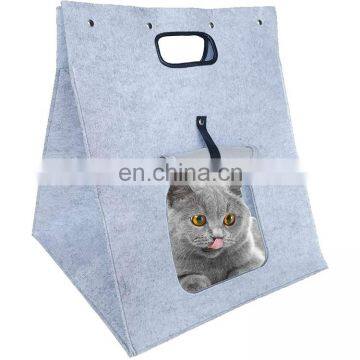 Felt Cat House Portable Foldable Cat Carrier Bag with Side Zipper Flap