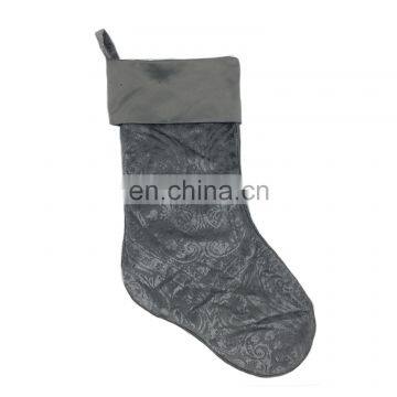 Wholesale Decorative Faux Burn Out Paisley Gray Christmas Socking for Christmas