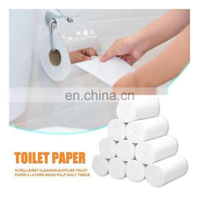 10 Rolls/Set Cleaning Supplies Toilet Tissue Paper 4 Layers Wood Pulp Daily Tissue Paper