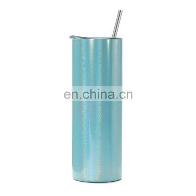 2021 Ready to Ship Glitter Sublimation Blanks 20oz 600ml Double Wall Straight Stainless Steel Skinny Tumbler With Lid and Straw photo-2