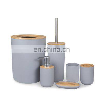 Modern European Style Household 6 Pieces Bamboo Lid Plastic Bathroom Sets Luxury Bathroom Accessories for Hotels photo-3