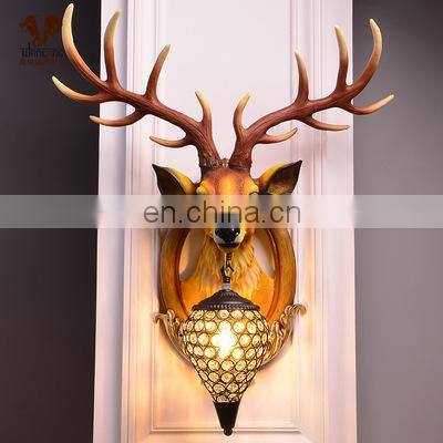 Indoor Modern Antlers Deer Head Wall Lamp American Country Retro Living Room Wall Sign Light