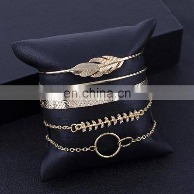 5Pcs/set Bohemian Gold Color Moon Leaf Crystal Bracelet Set for Women Punk Boho Beach Bangle Jewelry Gift