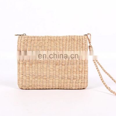 Hot Sale Wristlet Purse with Removable Bag Strap water hyacinth handbag Shopping Bag 100% woven Wholesale