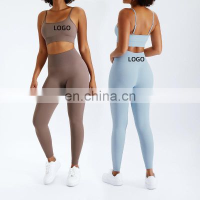 Tik Tok Hot Sexy Square Neck Bra And Soft Sport Scrunch Butt Lift Seamless Leggings Ribbed Push Up Booty Workout Gym Yoga Set