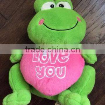 GREEN FROG WITH PINK HEART PLUSH STUFFED ANIMAL