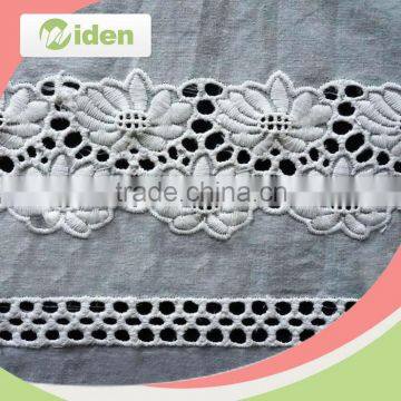 free sample Available 100% cotton white embroidery lace fabric with holes