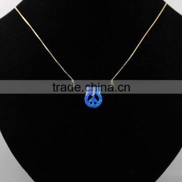 High Quality Synthetic OP05 Peace Sign Opal Pendant With 925 Sterling Silver18K Plated Chain Necklace photo-2