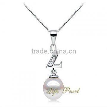 925 Silver Letter Pendant with Freshwater Pearl