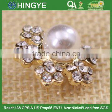 Wholesale Gold Flower Rhinestone Button With a Center Pearl 15775-2 photo-4