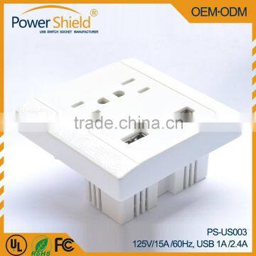 2015 Latest Type A/B America 1 AC Power Jack Outlet + 2 DC USB Wall Socket 5V / 4.8A UL FCC ETL