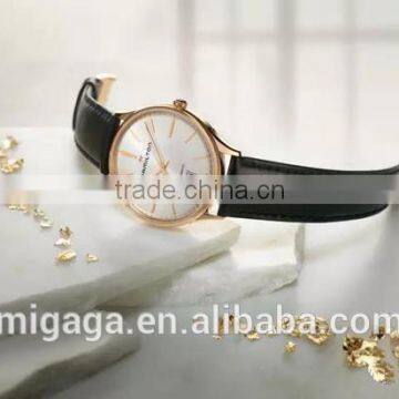 Gentlemen Rose Gold Watch with Calfskin Strap Date Dispaly Watches for Men