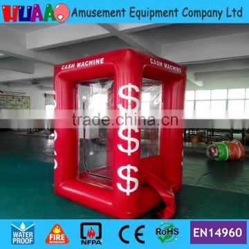 Best quality Airtight 0.6mm PVC inflatable cash machine cash cube,money machine inflatable cash booth with 2 blowers